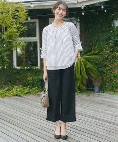 Tiaclasse L ストライプリボンレイヤードブラウス