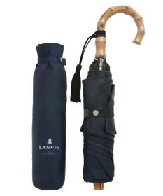 MOONBAT 【WEB限定】LANVIN en Bleu 晴雨兼用 折りたたみ傘 ワイド プレーン×ロゴ刺繍 一級遮光 遮熱 UV