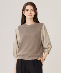 自由区 L 【カタログ掲載・洗える】ハイツイストコットンアセテート異素材コンビ トップス