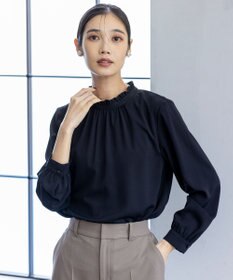 ANY SIS 【洗える】フリルネックスタンド ブラウス ネイビー