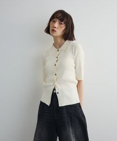 Green Parks ポロ襟5分袖リブニット