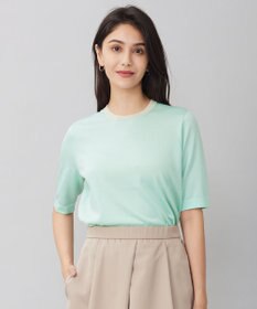 自由区 【アンサンブル対応・洗える】シャインハイゲージ5分袖 ニット ミント