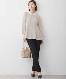 23区 L 【セットアップ対応/洗える】トリアセダブルジョーゼット 2WAYレース襟 ペプラムブラウス