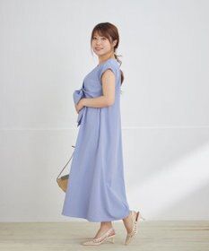 Tiaclasse 【2WAY・洗える】ウエストリボンフレンチスリーブマキシワンピース