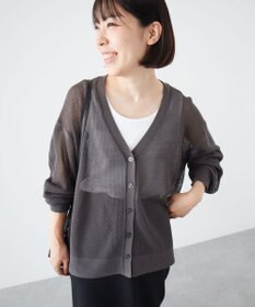 Green Parks メッシュミディ丈ニットカーディガン