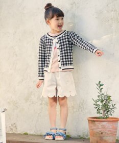 ANY KIDS ギンガム総柄ニット カーディガン