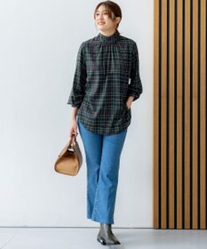 組曲 シアーツイルチェック ハイネックブラウス
