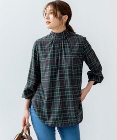 組曲 シアーツイルチェック ハイネックブラウス