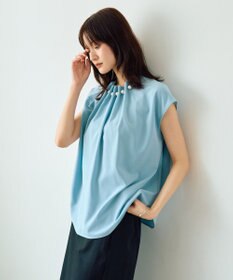 YECCA VECCA パールタックフレンチスリーブブラウス