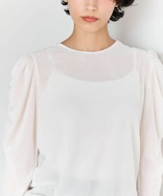 #Newans 【洗濯機可／ 前後着用可】 ギャザースリーブシアーベロアカーディガン