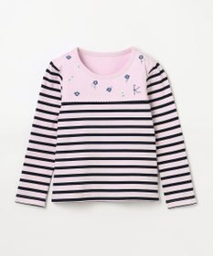 組曲 KIDS 【110-140㎝】フラワー刺繍ボーダー Tシャツ