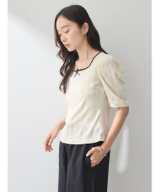 earth music&ecology フロントリボンパフスリーブプルオーバー