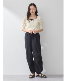 earth music&ecology フロントリボンパフスリーブプルオーバー