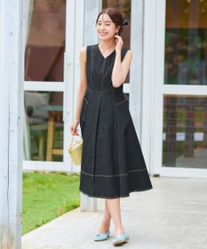 Tiaclasse 【洗える】デニムタックフレアワンピース