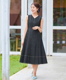 Tiaclasse 【洗える】デニムタックフレアワンピース