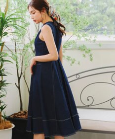 Tiaclasse 【洗える】デニムタックフレアワンピース