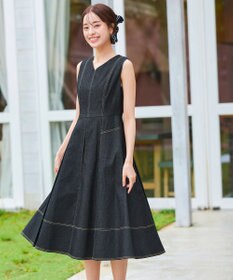 Tiaclasse 【洗える】デニムタックフレアワンピース