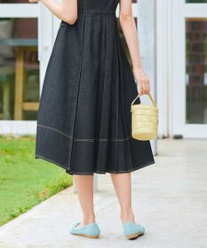 Tiaclasse 【洗える】デニムタックフレアワンピース