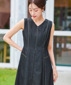 Tiaclasse 【洗える】デニムタックフレアワンピース