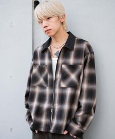WEGO 【ユニセックス着用ITEM/MLサイズ展開】オンブレチェックシャツジャケット