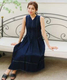 Tiaclasse 【洗える】デニムタックフレアワンピース