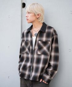 WEGO 【ユニセックス着用ITEM/MLサイズ展開】オンブレチェックシャツジャケット