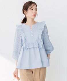 組曲 【WEB限定色あり】レースコンビシャーティング ブラウス