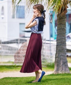 Tiaclasse 【ウエストゴム・洗える】カットソーアコーディオンプリーツスカート