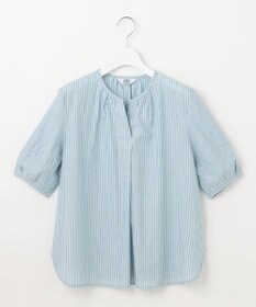 J.PRESS LADIES 【洗える】BEZ空羽ストライプ クルーネック V開き ブラウス