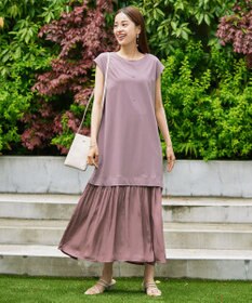 Tiaclasse 【洗える】カットソーコンビヴィンテージサテンワンピース