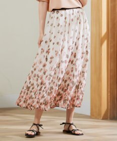 自由区 【洗える】グラデーションペタルプリント スカート カーキ×ピンク