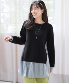 Tiaclasse 【洗える】ヴィンテージサテンニットコンビチュニック