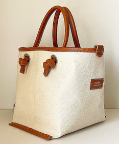 Hekhèr Le Style de Vie 【日本製 / 2WAY】コットンキャンバス×シュリンクレザー ノットハンドバッグ medium