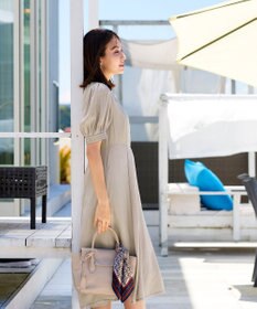 Tiaclasse 【洗える】パフスリーブ配色ステッチワンピース