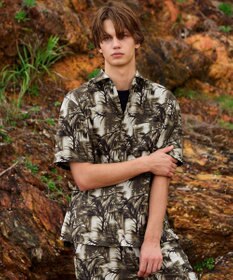 JOSEPH ABBOUD MOUNTAIN 【イタリア素材/軽量/撥水/ストレッチ】X-WAVEヤシパターン シャツ カーキ系6