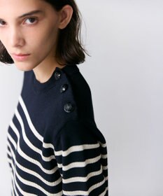 BEIGE， HELIODOR / レーヨンボーダーマリンボタンニット