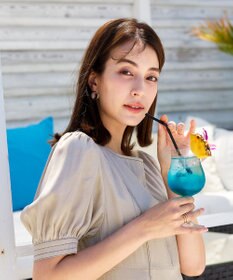 Tiaclasse 【洗える】パフスリーブ配色ステッチワンピース