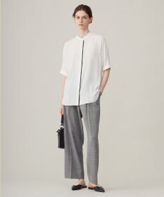 ICB L 【新色追加・接触冷感・UVケア・速乾・洗える】BackSatinAmunzen 5分袖バンドカラーブラウス