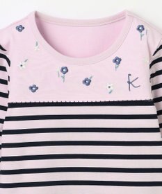 組曲 KIDS 【110-140㎝】フラワー刺繍ボーダー Tシャツ