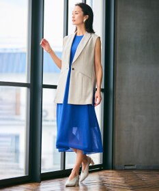 BEIGE， 【洗える】MILANO / リネン混シアーニットAラインワンピース