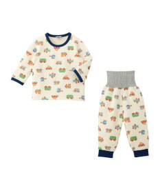 MIKI HOUSE HOT BISCUITS 【80-120cm】 あったかキルト素材 乗り物柄 腹巻き付き長袖パジャマ