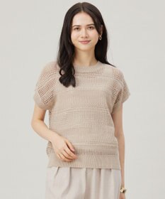 自由区 L 【洗える】レーシーリネンコットン ニット