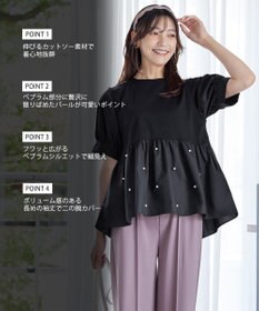 Tiaclasse L 【洗える】パール付きカットソードッキングブラウス