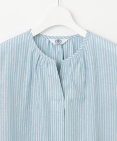 J.PRESS LADIES 【洗える】BEZ空羽ストライプ クルーネック V開き ブラウス