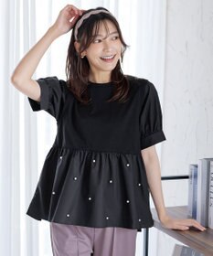 Tiaclasse L 【洗える】パール付きカットソードッキングブラウス