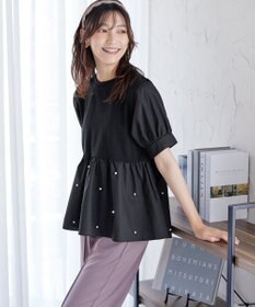 Tiaclasse L 【洗える】パール付きカットソードッキングブラウス