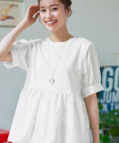 Tiaclasse L 【洗える】パール付きカットソードッキングブラウス