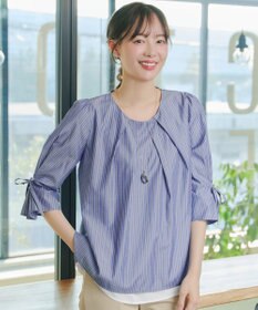Tiaclasse L ストライプリボンレイヤードブラウス