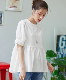 Tiaclasse L 【洗える】パール付きカットソードッキングブラウス