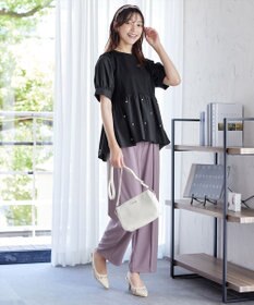 Tiaclasse L 【洗える】パール付きカットソードッキングブラウス